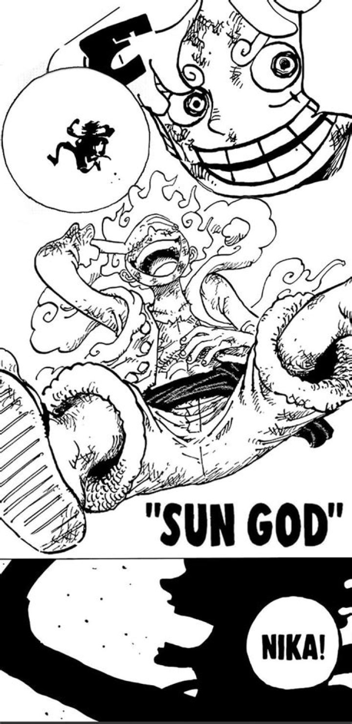 Panel with the Sun God Nika in the "One Piece" manga